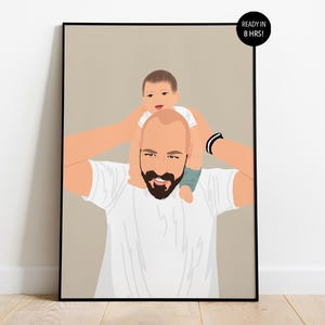 Aangepast vaderdagcadeau, portret vader, vaderdagcadeau van zoon, familieillustratie, cartoonportret, gepersonaliseerd cadeau voor echtgenoot