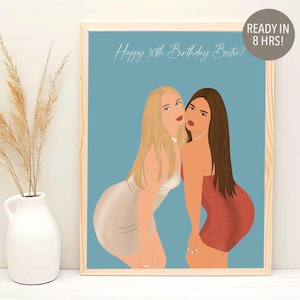 Retrato personalizado de melhor amigo, presente de melhor amigo, impressão de retrato sem rosto, retrato personalizado, presente de aniversário de melhor amigo, ilustração de amigo