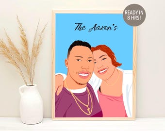 Custom Couple Portrait Illustration: Anniversary Gift for Boyfriend, Drawing from Photo