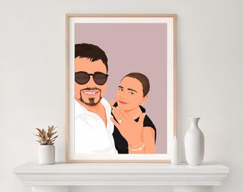 Custom Couple Portrait: Engagement Gift, Cartoon Illustration, Personalized Drawing from Photo