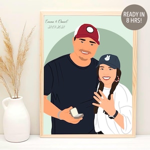 Benutzerdefinierte Paar Porträt, Verlobungsgeschenk, Cartoon Porträt, personalisierte Geschenk für Freund, Verlobung Illustration, Gesichtslos Porträt Druck