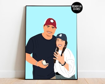 Custom Couple Portrait: Engagement Gift, Personalized Illustration, Cartoon Drawing from Photo