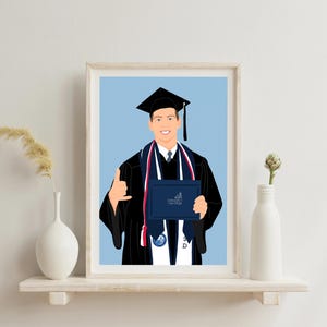 Personalisierte Abschlussgeschenk, benutzerdefinierte Porträt, Abschlussgeschenk für ihn, Cartoon Zeichnung, Geschenk für Freund, digitales Porträt, College Geschenk