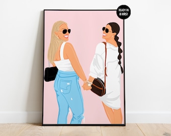 Best Friend Portrait, Custom Best Friend Gift, Faceless Portrait Print, Custom Portrait, Birthday Gift For Her, Best Friend Illustration