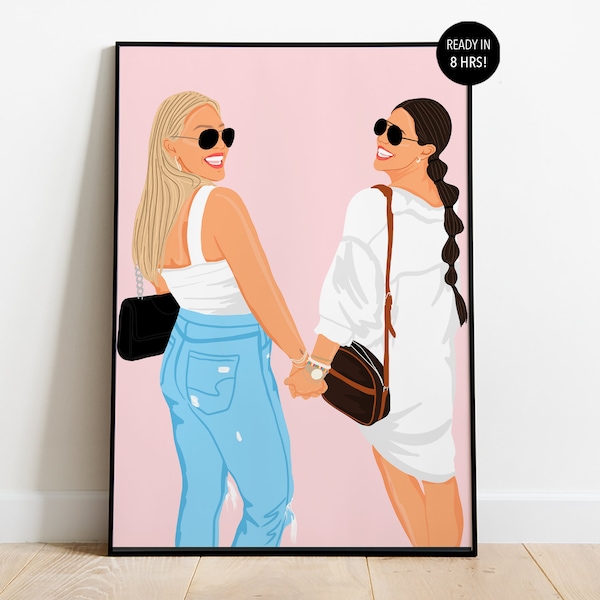 Portrait meilleure amie, cadeau meilleure amie personnalisé, impression portrait sans visage, portrait personnalisé, cadeau d'anniversaire pour elle, illustration meilleure amie