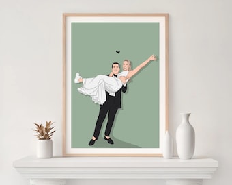 Custom Wedding Portrait, First Anniversary Gift, Couple Illustration, Cartoon Drawing from Photo, Husband Gift