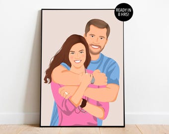 Custom Cartoon Portrait, Boyfriend Anniversary Gift, Couple Illustration, Drawing from Photo, Gift for Husband