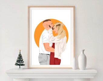 Custom Couple Portrait, Cartoon Illustration, Boyfriend Christmas Gift, Drawing from Photo, Gift for Husband