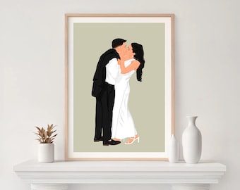 Custom Hand-Drawn Wedding Portrait: Couple Drawing from Photo, Cartoon Illustration, Gift for Husband
