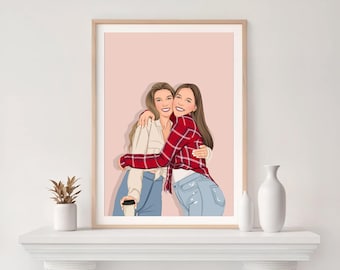 Custom Cartoon Portrait, Best Friend Birthday Gift, Personalized Illustration, Drawing from Photo