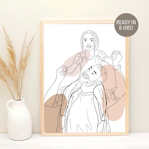 Custom Line Drawing, Personalized Fathers Day Gift, Portrait From Photo, Fathers Day Drawing, Family Portrait, Custom Line Art, Gift For Dad