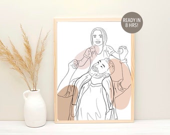 Custom Line Drawing, Personalized Fathers Day Gift, Portrait From Photo, Fathers Day Drawing, Family Portrait, Custom Line Art, Gift For Dad