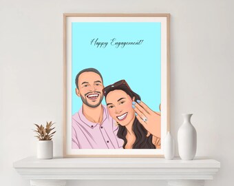 Custom Cartoon Couple Portrait: Personalized Engagement Gift, Hand-Drawn Illustration, Drawing from Photo