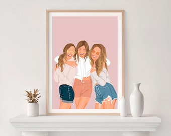 Spezialanfertigung Freund Portrait: Cartoon Illustration, Geburtstagsgeschenk für Schwester, Zeichnung vom Foto