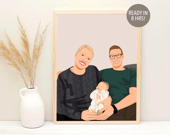 Cartoon Family Portrait, Faceless Portrait, Family Portrait Illustration, Personalized Portrait, Custom Portrait Gift, Loved One Portrait