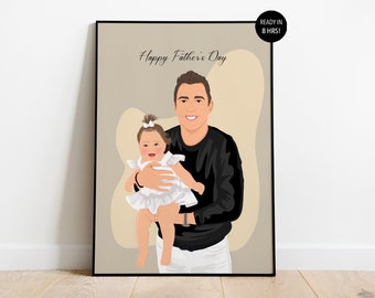 Fathers Day Portrait, Personalized Gifts For Dad, Custom Portrait, Fathers Day Gift From Wife, Cartoon Family Portrait, Dad Illustration