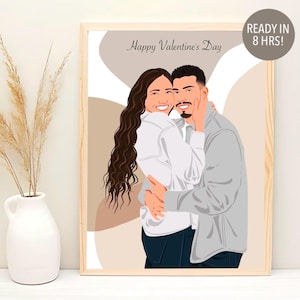 Custom Couple Portrait, Valentine's Day Gift For Him, Cartoon Portrait, Couple Illustration, Personalized Boyfriend Gift, Faceless Portrait