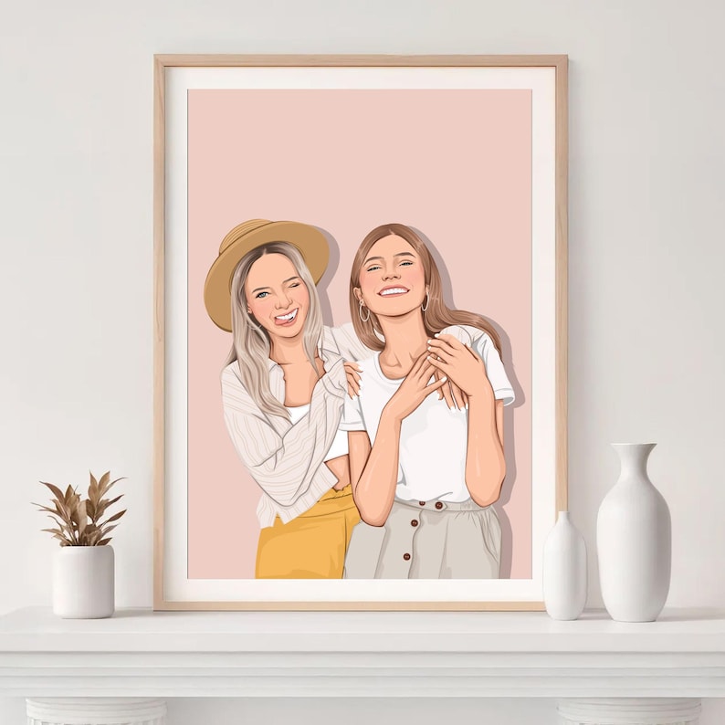 Best Friend Portrait, Custom Illustration, Best Friend Birthday Gift, Cartoon Portrait, Gift for Sister, Drawing from Photo image 8