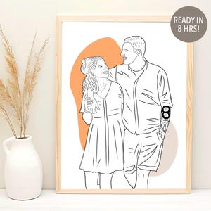 Couple Line Drawing, Custom Couple Portrait, Line Drawing From Photo, Christmas Gift For Him, One Line Art, Boyfriend Gift, Custom Wall Art