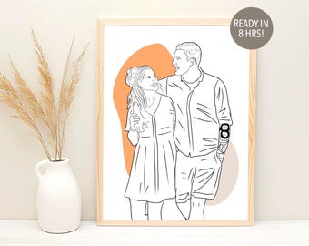 Paar Linie Zeichnung, Benutzerdefinierte Paar Porträt, Linie Zeichnung vom Foto, Weihnachtsgeschenk für ihn, One Line Art, Freund Geschenk, individuelle Wandkunst