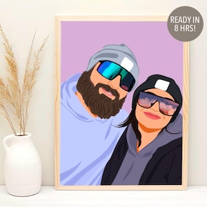 Paar Porträt vom Foto, Geburtstagsgeschenk für ihn, Cartoon Porträt, benutzerdefinierte Illustration, personalisiertes Geschenk für Freund, gesichtsloses Porträt