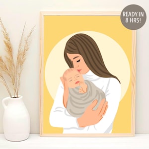 Custom Family Portrait, First Mothers Day Gift, Faceless Portrait Print, Cartoon Portrait, Personalized Gift For Mom, Custom Illustration