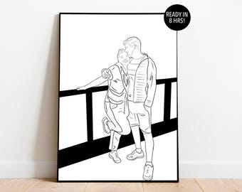 Benutzerdefinierte Linie Zeichnung, Paar Zeichnung vom Foto, Geburtstagsgeschenk für sie, benutzerdefinierte Linie Kunst, Paar Porträt, personalisiertes Geschenk für Freundin