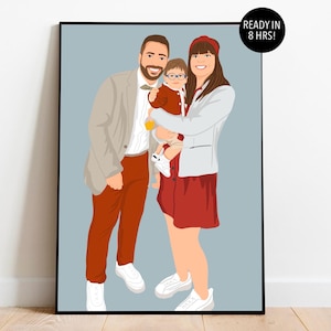 Cartoon Family Portrait From Photo, Birthday Gift For Husband, Faceless Portrait, Family Illustration, Anniversary Gift For Him, Family Gift