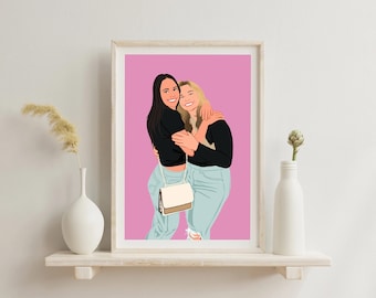 Personalized Friend Portrait: Cartoon Illustration, Custom Drawing from Photo, Gift for Sister