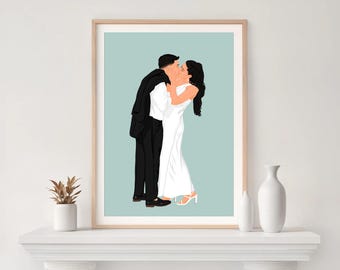 Custom Cartoon Portrait, Wedding Anniversary Gift, Couple Illustration, Drawing from Photo, Personalized Gift for Wife