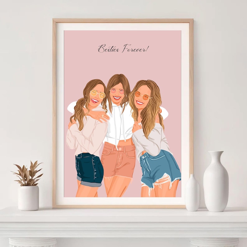 Best Friend Portrait, Custom Illustration, Best Friend Birthday Gift, Cartoon Portrait, Gift for Sister, Drawing from Photo image 5