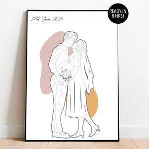 Custom Line Drawing From Photo, Personalized Wedding Gift, Couple Line Art, Anniversary Gift For Him, Family Line Drawing, Custom Line Art