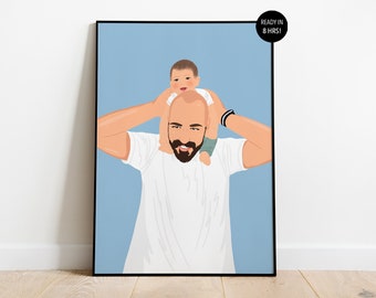 Custom Fathers Day Gift, Dad Portrait, Fathers Day Gift From Son, Family Illustration, Cartoon Portrait, Personalized Gift For Husband