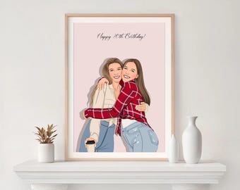 Custom Friend Portrait: 30th Birthday Gift for Her, Drawing from Photo, Friendship Gift
