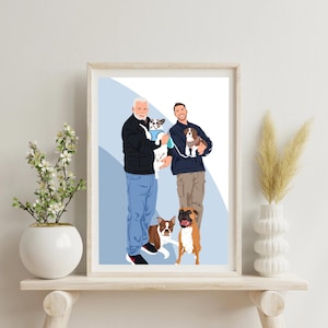 Family Portrait with Pets, Cartoon Portrait, Gift For Christmas, Family Illustration, Custom Dog Portrait, Memorial Gift, Drawing From Photo