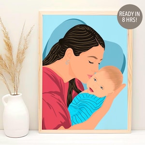 Regalo personalizzato per la festa della mamma, ritratto personalizzato senza volto, primo regalo per la festa della mamma da bambino, ritratto di famiglia da foto, regalo per la prima volta mamma