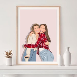 Best Friend Portrait, Custom Illustration, Best Friend Birthday Gift, Cartoon Portrait, Gift for Sister, Drawing from Photo image 2