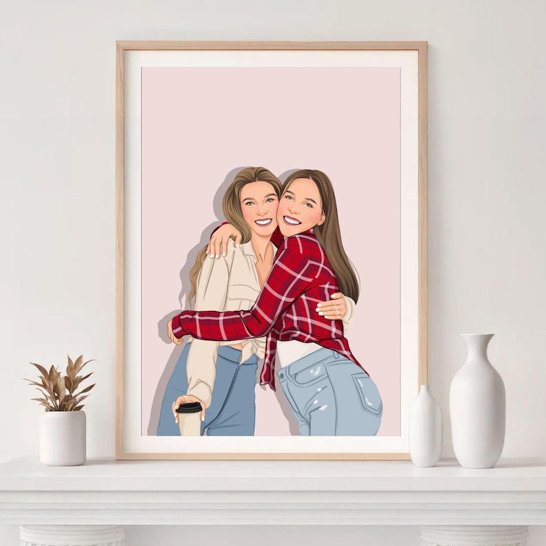 Best Friend Portrait, Custom Illustration, Best Friend Birthday Gift, Cartoon Portrait, Gift for Sister, Drawing from Photo image 2