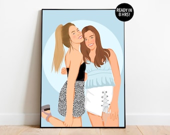 Custom Cartoon Friend Portrait: Personalized Birthday Gift, Digital Print