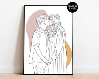 Paar Line Art, personalisiertes Geschenk für ihn, Paar Zeichnung vom Foto, benutzerdefiniertes Porträt, Geburtstagsgeschenk für Freund, One Line Zeichnung