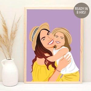 Personalized Mother's Day Gift, Cartoon Portrait, First Mothers Day Gift, Family Portrait Illustration, New Mom Gift, Faceless Portrait