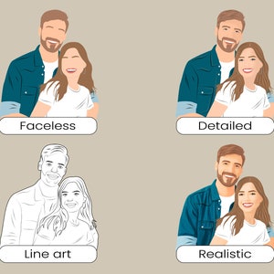 Faceless Couple Portrait, Custom Faceless Portrait, Boyfriend Birthday Gift, Family Portrait illustration, Minimalist Couple Drawing image 2