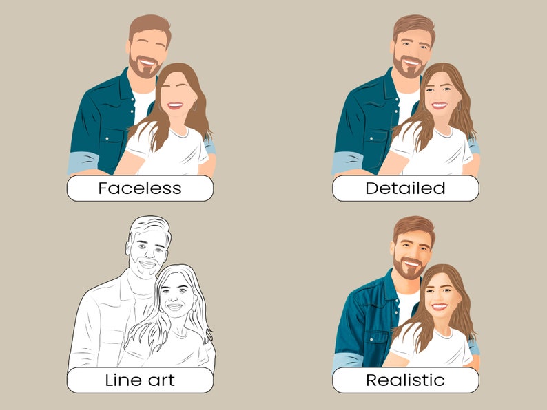 Faceless Couple Portrait, Custom Faceless Portrait, Boyfriend Birthday Gift, Family Portrait illustration, Minimalist Couple Drawing image 2