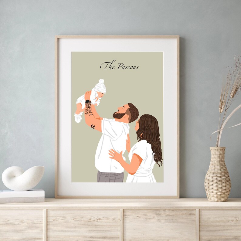 Custom Family Portrait Illustration: Personalized Father's Day Gift ...