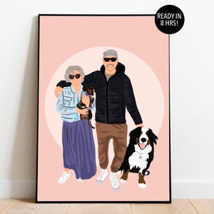 Family Portrait with Dog, Faceless Portrait, Drawing From Photo, Custom Family Illustration, Cartoon Portrait, Personalized Pet Portrait