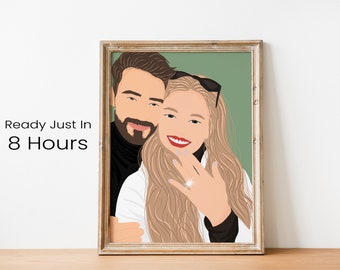 custom engagement gift, faceless portrait, couple portrait, couple drawing, engagement drawing, gift for couple, marriage proposal, Bff gift