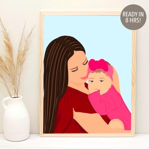 Mothers Day Portrait, Faceless Portrait Print, Mothers Day Gift from Daughter, Family Portrait Illustration, Personalized Gift for Mom