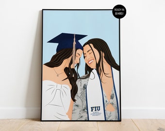 Custom Graduation Portrait, College Graduation Gift for Her, Personalized Illustration