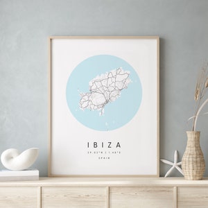 Ibiza Spanien, Digitale Kunst Karte, Digitaldruck Poster, Blau und Weiß Stadt karte, Unikat, Geschenk karte, zeitgenössische Karte, Moderne Karte 2
