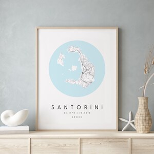 Santorini Griechenland, Digitaldruck Poster, Blau und Weiß Stadtplan, Unikat, Geschenkkarte, Zeitgenössische Karte, Moderne Karte 1
